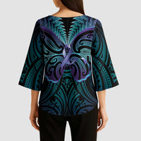 Suicide Prevention New Zealand Kimono Sleeve Blouse Aotearoa Maori Butterfly Mix Silver Fern LT14 - Polynesian Pride