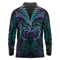 Suicide Prevention New Zealand Long Sleeve Polo Shirt Aotearoa Maori Butterfly Mix Silver Fern LT14 - Polynesian Pride