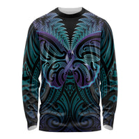 Suicide Prevention New Zealand Long Sleeve Shirt Aotearoa Maori Butterfly Mix Silver Fern LT14 Unisex Black - Polynesian Pride