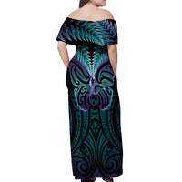 Suicide Prevention New Zealand Off Shoulder Maxi Dress Aotearoa Maori Butterfly Mix Silver Fern LT14 - Polynesian Pride