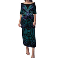 Suicide Prevention New Zealand Puletasi Aotearoa Maori Butterfly Mix Silver Fern LT14 Long Dress Black - Polynesian Pride