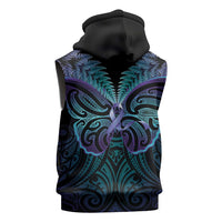 Suicide Prevention New Zealand Sleeveless Hoodie Aotearoa Maori Butterfly Mix Silver Fern LT14 - Polynesian Pride