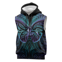 Suicide Prevention New Zealand Sleeveless Zip Hoodie Aotearoa Maori Butterfly Mix Silver Fern LT14 Black - Polynesian Pride