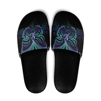 Suicide Prevention New Zealand Slide Sandals Aotearoa Maori Butterfly Mix Silver Fern LT14 Black - Polynesian Pride
