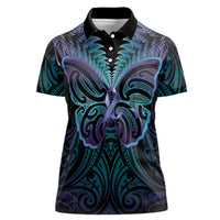 Suicide Prevention New Zealand Women Polo Shirt Aotearoa Maori Butterfly Mix Silver Fern - Polynesian Pride