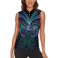 Suicide Prevention New Zealand Women Sleeveless Polo Shirt Aotearoa Maori Butterfly Mix Silver Fern LT14 - Polynesian Pride