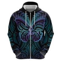 Suicide Prevention New Zealand Zip Hoodie Aotearoa Maori Butterfly Mix Silver Fern LT14 - Polynesian Pride