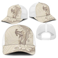 Beige Hawaii Baseball Net Cap Hammerhead Shark Tattoo Curve Polynesian - Polynesian Pride