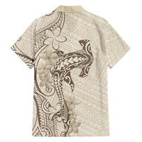 Beige Hawaii Family Matching Off The Shoulder Long Sleeve Dress and Hawaiian Shirt Hammerhead Shark Tattoo Curve Polynesian LT14 - Polynesian Pride