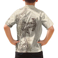 Beige Hawaii Family Matching Off Shoulder Maxi Dress and Hawaiian Shirt Hammerhead Shark Tattoo Curve Polynesian LT14 - Polynesian Pride