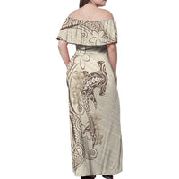 Beige Hawaii Family Matching Off Shoulder Maxi Dress and Hawaiian Shirt Hammerhead Shark Tattoo Curve Polynesian LT14 - Polynesian Pride