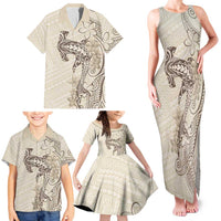 Beige Hawaii Family Matching Tank Maxi Dress and Hawaiian Shirt Hammerhead Shark Tattoo Curve Polynesian LT14 - Polynesian Pride