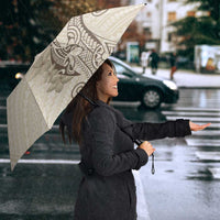 Beige Hawaii Umbrella Hammerhead Shark Tattoo Curve Polynesian - Polynesian Pride