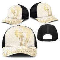 Gold and White Hawaii Baseball Net Cap Hammerhead Shark Tattoo Curve Polynesian - Polynesian Pride