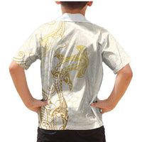 Gold and White Hawaii Family Matching Mermaid Dress and Hawaiian Shirt Hammerhead Shark Tattoo Curve Polynesian LT14 - Polynesian Pride