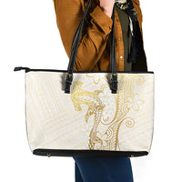 Gold and White Hawaii Leather Tote Bag Hammerhead Shark Tattoo Curve Polynesian - Polynesian Pride