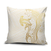 Gold and White Hawaii Pillow Cover Hammerhead Shark Tattoo Curve Polynesian - Polynesian Pride