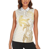 Gold and White Hawaii Women Sleeveless Polo Shirt Hammerhead Shark Tattoo Curve Polynesian LT14 - Polynesian Pride