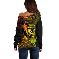 Hawaii Off Shoulder Sweater Hula Girl Mix Polynesian Plumeria Reggae Version LT14 - Polynesian Pride