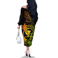 Hawaii Off The Shoulder Long Sleeve Dress Hula Girl Mix Polynesian Plumeria Reggae Version LT14 - Polynesian Pride