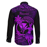 Hawaii Family Matching Long Sleeve Bodycon Dress and Hawaiian Shirt Hula Girl Mix Polynesian Plumeria Purple Version LT14 - Polynesian Pride
