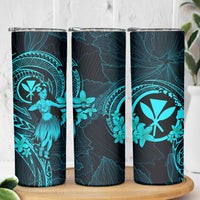 Hawaii Skinny Tumbler Hula Girl Mix Polynesian Plumeria Turquoise Version LT14 - Polynesian Pride