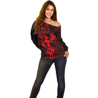 Hawaii Off Shoulder Sweater Hula Girl Mix Polynesian Plumeria Red Version LT14 - Polynesian Pride