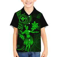 Hawaii Family Matching Puletasi Dress and Hawaiian Shirt Hula Girl Mix Polynesian Plumeria Green Version LT14 Son's Shirt Green - Polynesian Pride