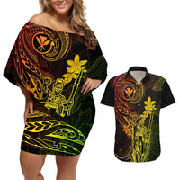 Hawaii Couples Matching Off Shoulder Short Dress and Hawaiian Shirt King Kamehameha Mix Polynesian Plumeria Reggae Version LT14 Reggae - Polynesian Pride