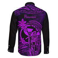 Hawaii Family Matching Mermaid Dress and Hawaiian Shirt King Kamehameha Mix Polynesian Plumeria Purple Version LT14 - Polynesian Pride
