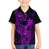 Hawaii Family Matching Off Shoulder Short Dress and Hawaiian Shirt King Kamehameha Mix Polynesian Plumeria Purple Version LT14 Son's Shirt Purple - Polynesian Pride