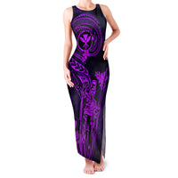 Hawaii Family Matching Tank Maxi Dress and Hawaiian Shirt King Kamehameha Mix Polynesian Plumeria Purple Version LT14 Mom's Dress Purple - Polynesian Pride