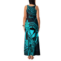 Hawaii Family Matching Tank Maxi Dress and Hawaiian Shirt King Kamehameha Mix Polynesian Plumeria Turquoise Version LT14 - Polynesian Pride