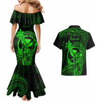 Hawaii Couples Matching Mermaid Dress and Hawaiian Shirt King Kamehameha Mix Polynesian Plumeria Green Version LT14 - Polynesian Pride