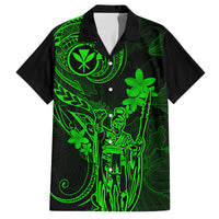 Hawaii Family Matching Off Shoulder Maxi Dress and Hawaiian Shirt King Kamehameha Mix Polynesian Plumeria Green Version LT14 Dad's Shirt - Short Sleeve Green - Polynesian Pride