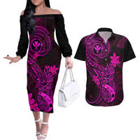 Hawaii Couples Matching Off The Shoulder Long Sleeve Dress and Hawaiian Shirt Pineapple Mix Polynesian Plumeria Pink Version LT14 Pink - Polynesian Pride