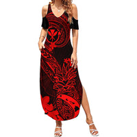 Hawaii Family Matching Summer Maxi Dress and Hawaiian Shirt Pineapple Mix Polynesian Plumeria Red Version LT14 Daughter's Dress Red - Polynesian Pride