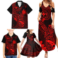 Hawaii Family Matching Summer Maxi Dress and Hawaiian Shirt Pineapple Mix Polynesian Plumeria Red Version LT14 - Polynesian Pride