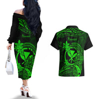 Hawaii Couples Matching Off The Shoulder Long Sleeve Dress and Hawaiian Shirt Pineapple Mix Polynesian Plumeria Green Version LT14 - Polynesian Pride