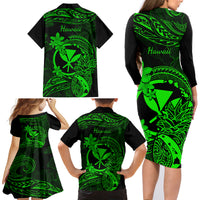 Hawaii Family Matching Long Sleeve Bodycon Dress and Hawaiian Shirt Pineapple Mix Polynesian Plumeria Green Version LT14 - Polynesian Pride
