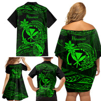 Hawaii Family Matching Off Shoulder Short Dress and Hawaiian Shirt Pineapple Mix Polynesian Plumeria Green Version LT14 - Polynesian Pride