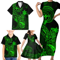 Hawaii Family Matching Short Sleeve Bodycon Dress and Hawaiian Shirt Pineapple Mix Polynesian Plumeria Green Version LT14 - Polynesian Pride
