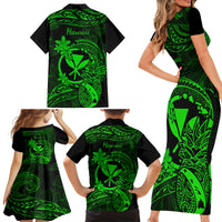 Hawaii Family Matching Short Sleeve Bodycon Dress and Hawaiian Shirt Pineapple Mix Polynesian Plumeria Green Version LT14 - Polynesian Pride