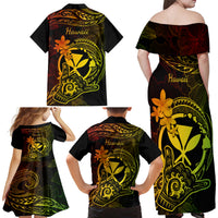 Hawaii Family Matching Off Shoulder Long Sleeve Dress and Hawaiian Shirt Shaka Tattoo Mix Polynesian Plumeria Reggae Version LT14 - Polynesian Pride