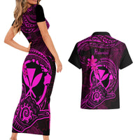 Hawaii Couples Matching Short Sleeve Bodycon Dress and Hawaiian Shirt Shaka Tattoo Mix Polynesian Plumeria Pink Version LT14 - Polynesian Pride