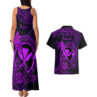 Hawaii Couples Matching Tank Maxi Dress and Hawaiian Shirt Shaka Tattoo Mix Polynesian Plumeria Purple Version LT14 - Polynesian Pride