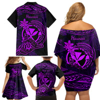 Hawaii Family Matching Off Shoulder Short Dress and Hawaiian Shirt Shaka Tattoo Mix Polynesian Plumeria Purple Version LT14 - Polynesian Pride