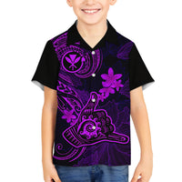 Hawaii Family Matching Off Shoulder Short Dress and Hawaiian Shirt Shaka Tattoo Mix Polynesian Plumeria Purple Version LT14 Son's Shirt Purple - Polynesian Pride