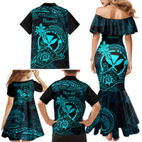 Hawaii Family Matching Mermaid Dress and Hawaiian Shirt Shaka Tattoo Mix Polynesian Plumeria Turquoise Version LT14 - Polynesian Pride
