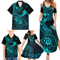 Hawaii Family Matching Summer Maxi Dress and Hawaiian Shirt Shaka Tattoo Mix Polynesian Plumeria Turquoise Version LT14 - Polynesian Pride